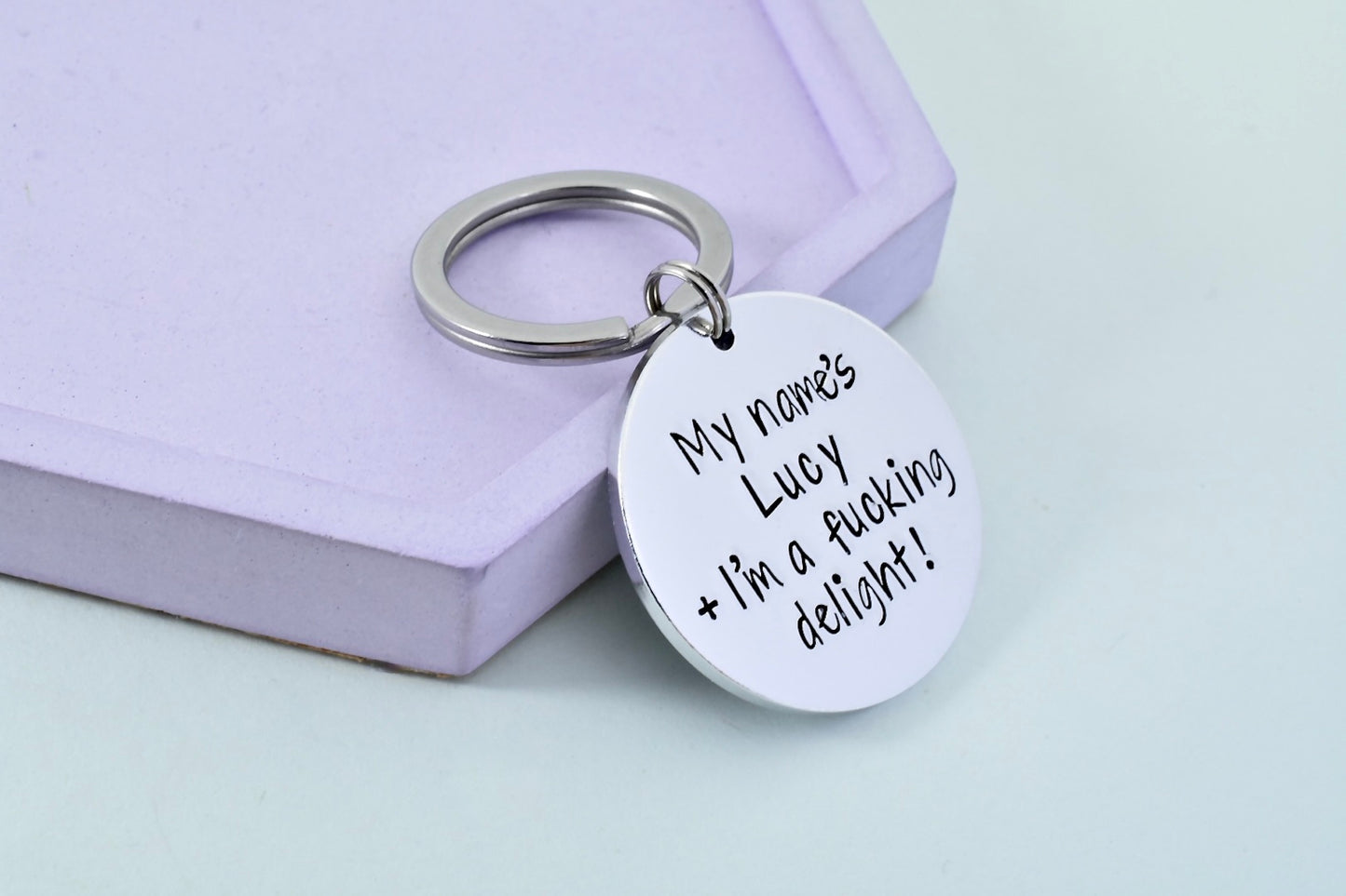 My Name's (Customisable) + I'm A Fucking Delight! Keyring • Personalised Sweary Key Chain • Offensive Gift • Funny Grumpy Friend Gift