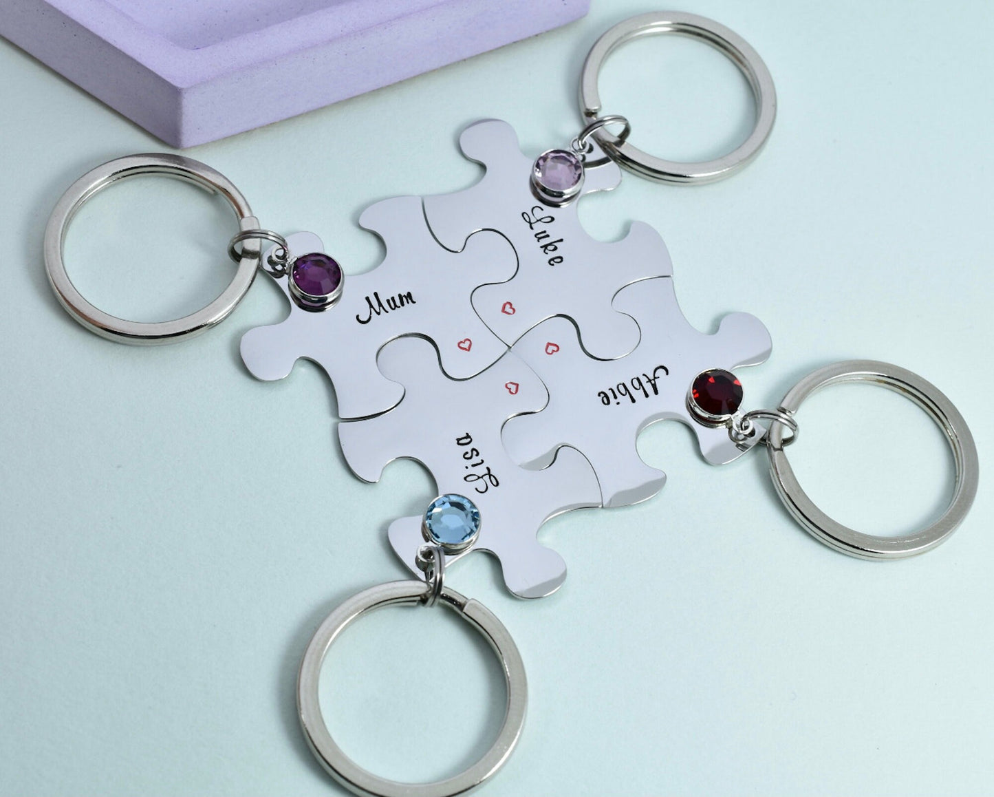 Interlocking Puzzle Piece Keyrings • Personalised Friendship Group • Jigsaw Set For Couple/Best friends • Family Christmas Gift