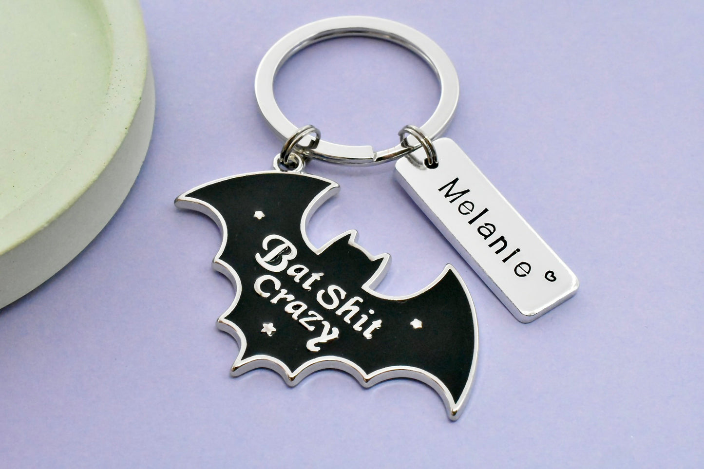 Personalised Bat Keyring with Custom Name - Funny Crazy Friend Gothic Bat Keychain Gift