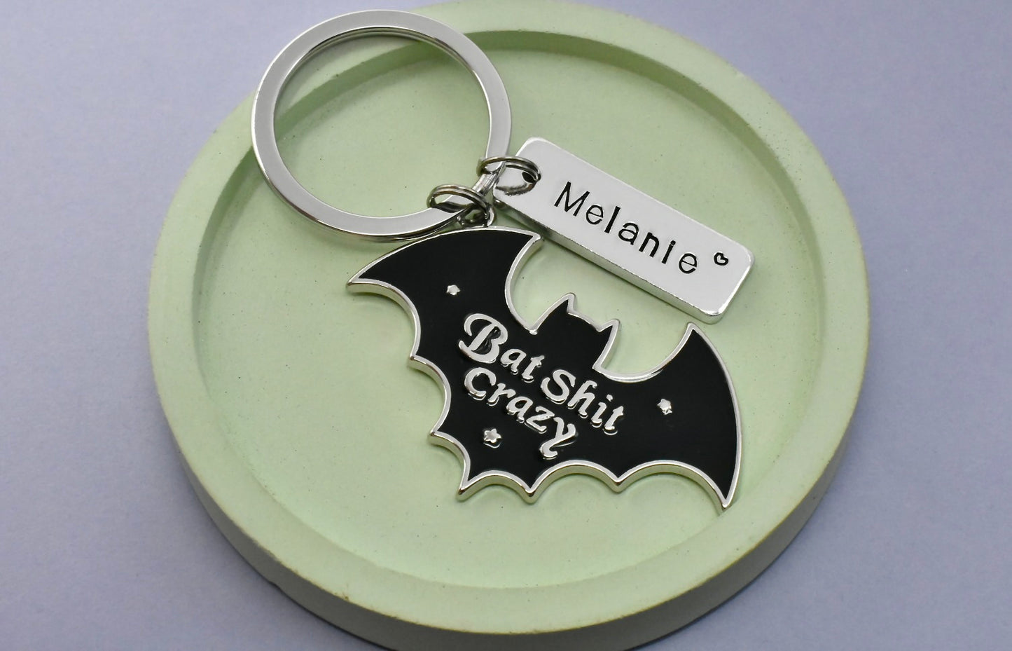 Personalised Bat Keyring with Custom Name - Funny Crazy Friend Gothic Bat Keychain Gift