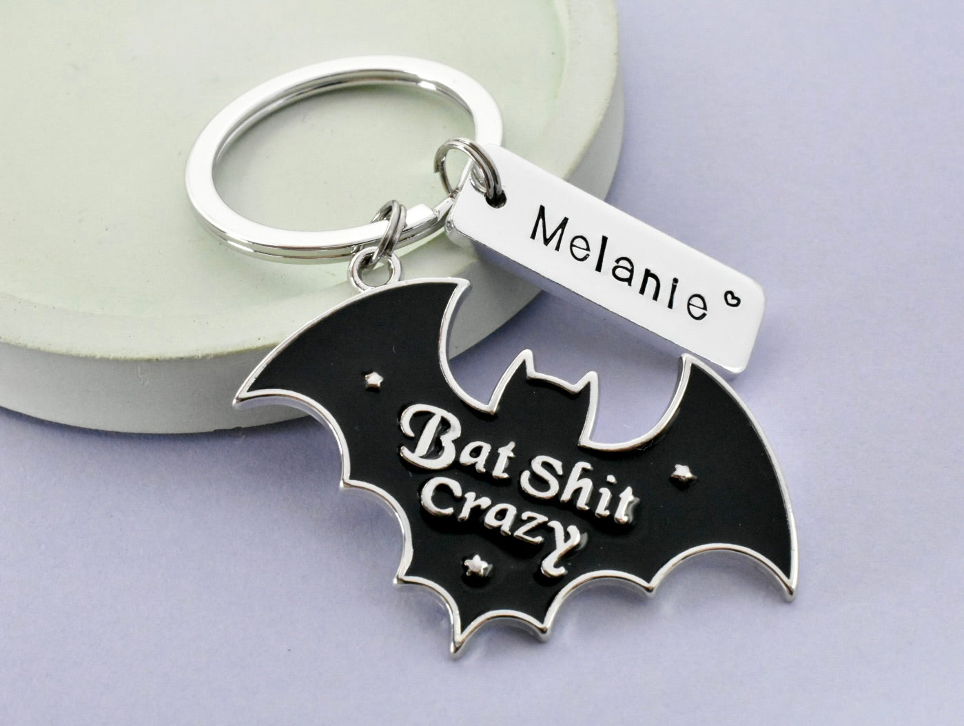 Personalised Bat Keyring with Custom Name - Funny Crazy Friend Gothic Bat Keychain Gift