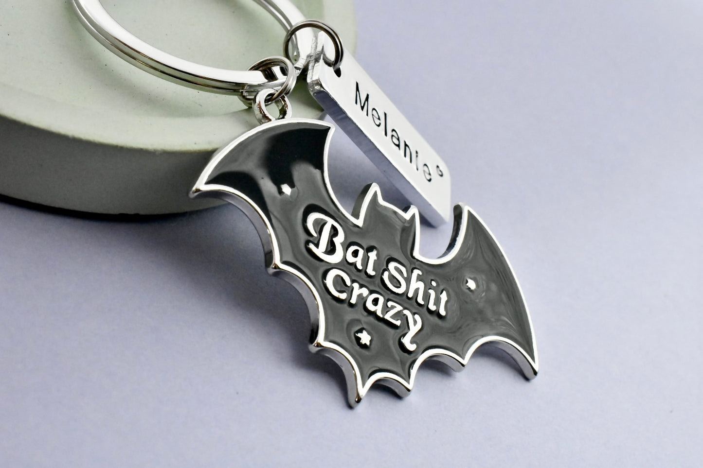 Personalised Bat Keyring with Custom Name - Funny Crazy Friend Gothic Bat Keychain Gift