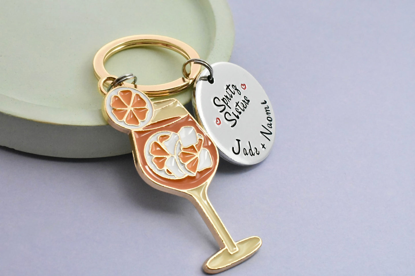 Spritz Sisters Personalised Keyring - Custom Best Friend Cocktail Gift with Names, Friendship Keychain