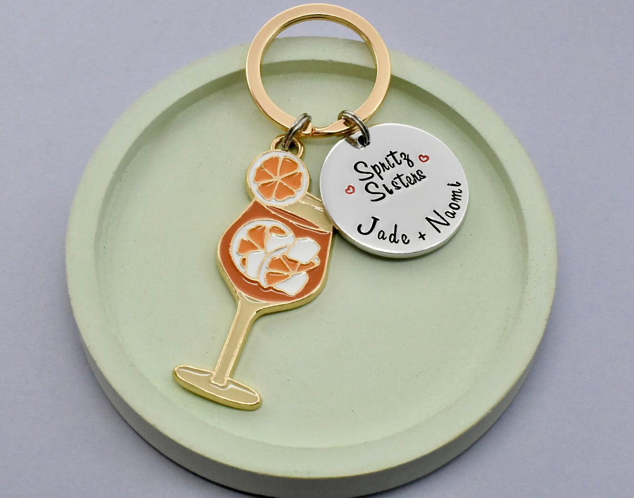 Spritz Sisters Personalised Keyring - Custom Best Friend Cocktail Gift with Names, Friendship Keychain