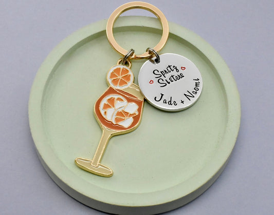 Spritz Sisters Personalised Keyring - Custom Best Friend Cocktail Gift with Names, Friendship Keychain