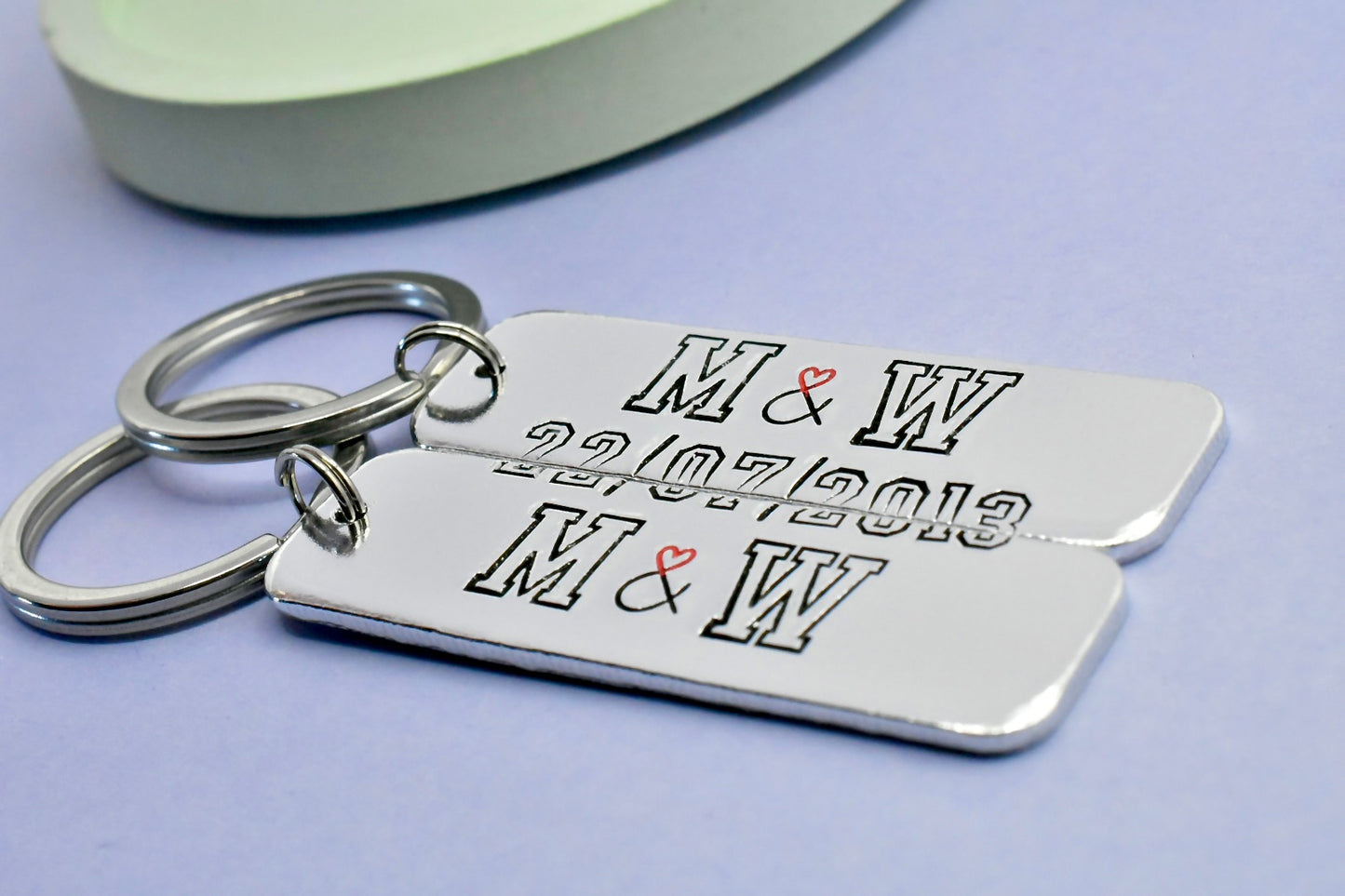 Personalised Couple Keyrings, Split Date Keychain Set of 2, Initials Gift, Anniversary Keepsake, Handmade UK