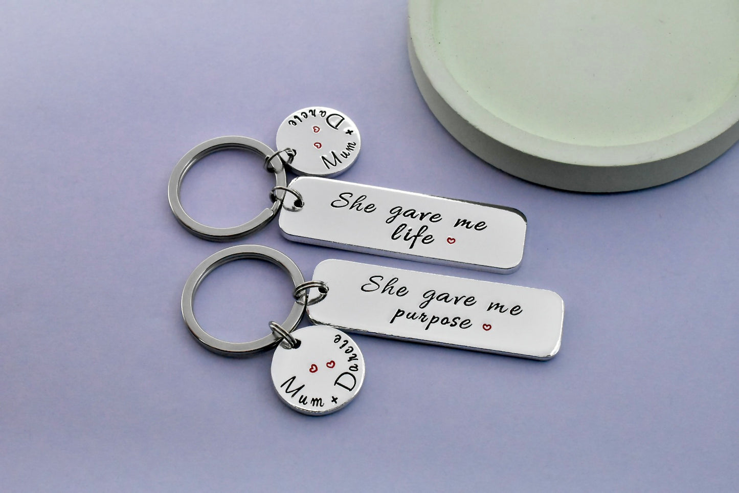 Mum and Child Keyrings Set of 2, She Gave Me Life Purpose, Personalised Name Keychain, Mothers Day Gift