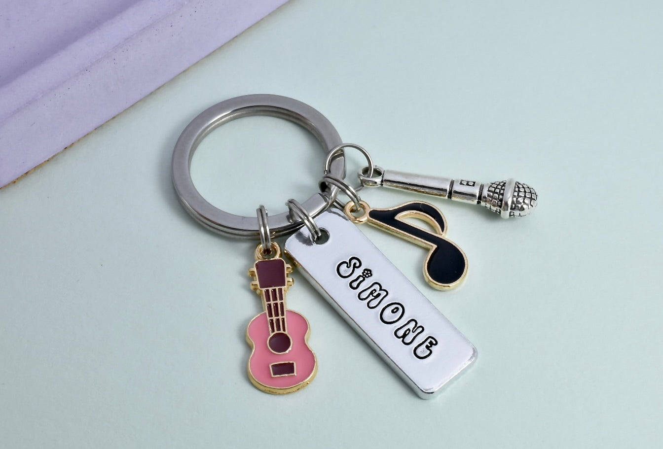 Personalised Musician Keyring • Music Key Ring • Singer Keychain • Guitar Gift • Performer Gift • Music Lover Present