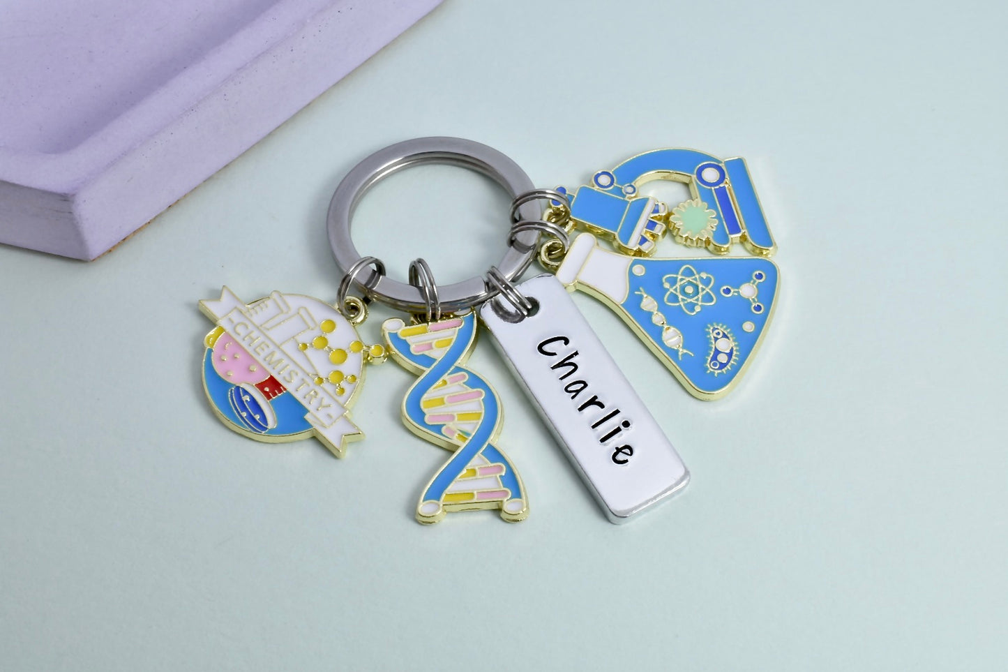 Personalised Science Keyring • Scientist Key Ring • Chemistry Keychain • Science Gift • Biology Keyring • Science Lover Gift