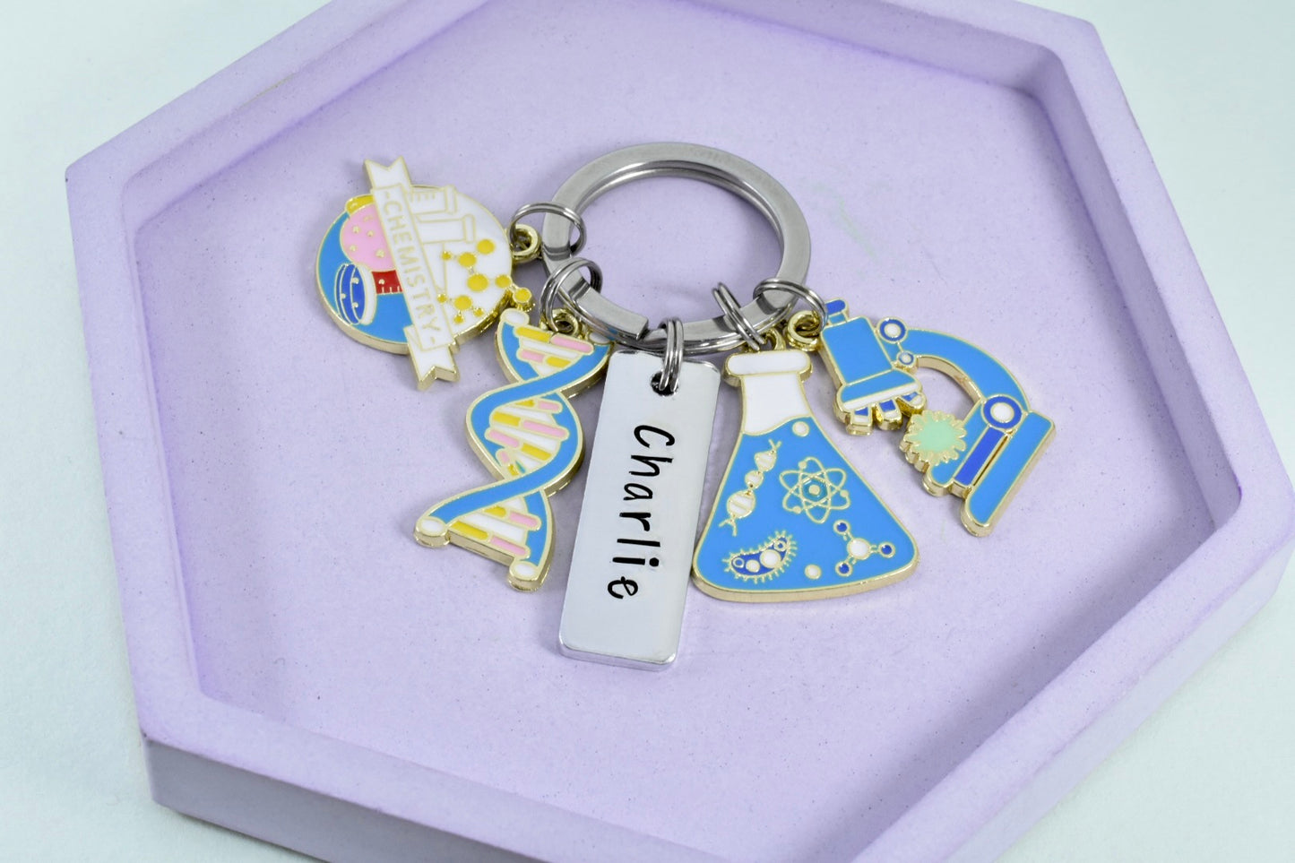 Personalised Science Keyring • Scientist Key Ring • Chemistry Keychain • Science Gift • Biology Keyring • Science Lover Gift