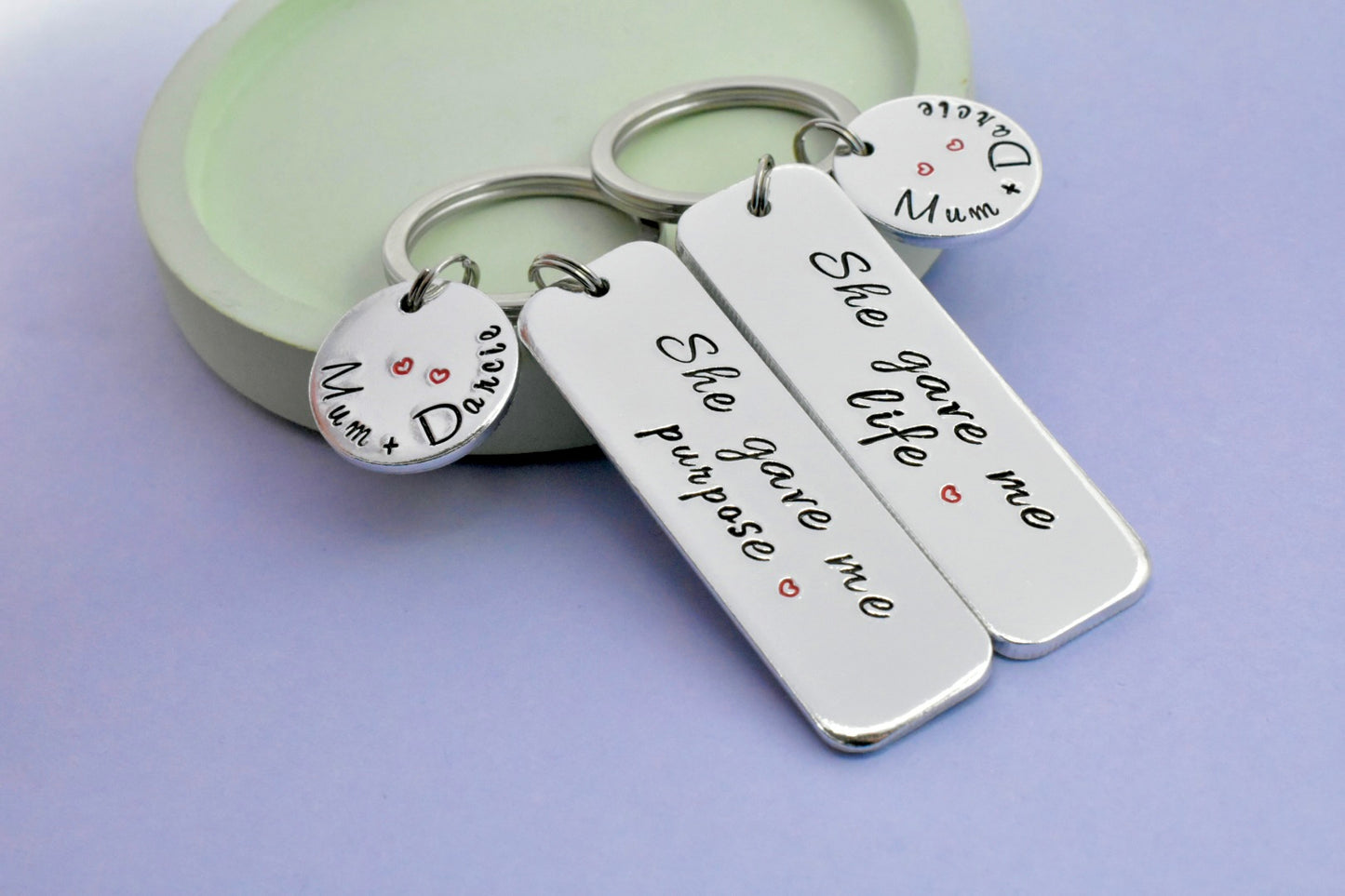 Mum and Child Keyrings Set of 2, She Gave Me Life Purpose, Personalised Name Keychain, Mothers Day Gift