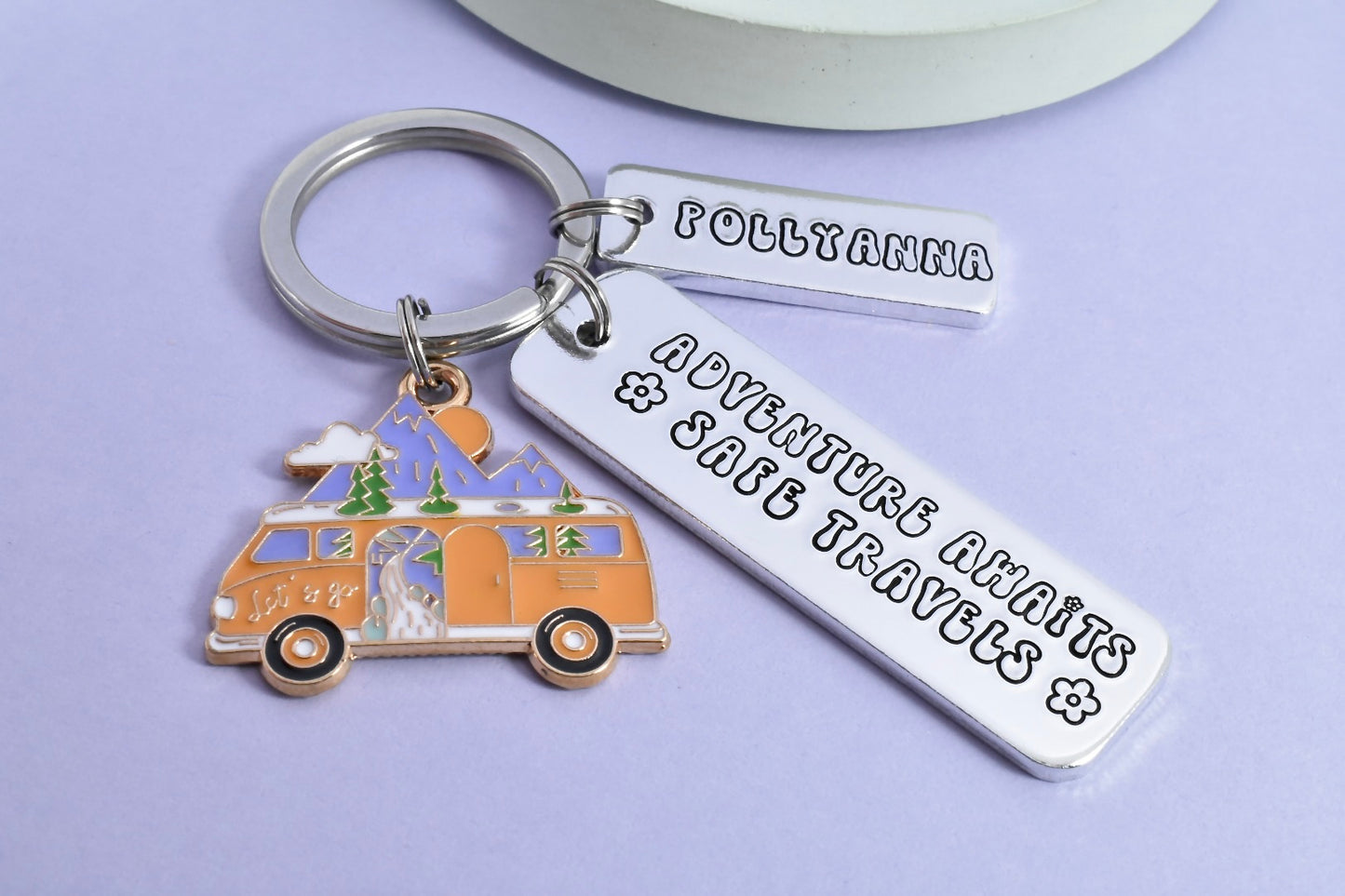 Personalised Travel Keyring • Adventure Awaits • Safe Travels • Emigrating Friend • Van Life • Travel Gift • Camper Key Chain•Optional Charm