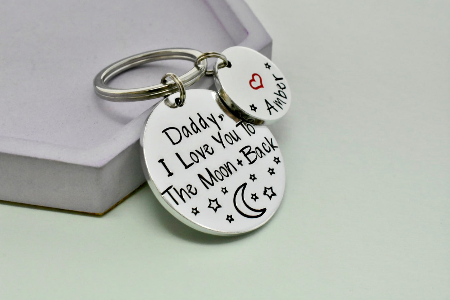 Personalised “I Love You to the Moon and Back” Keyring - Custom Name Disc Family Gift (Daddy, Mum or Any Name)