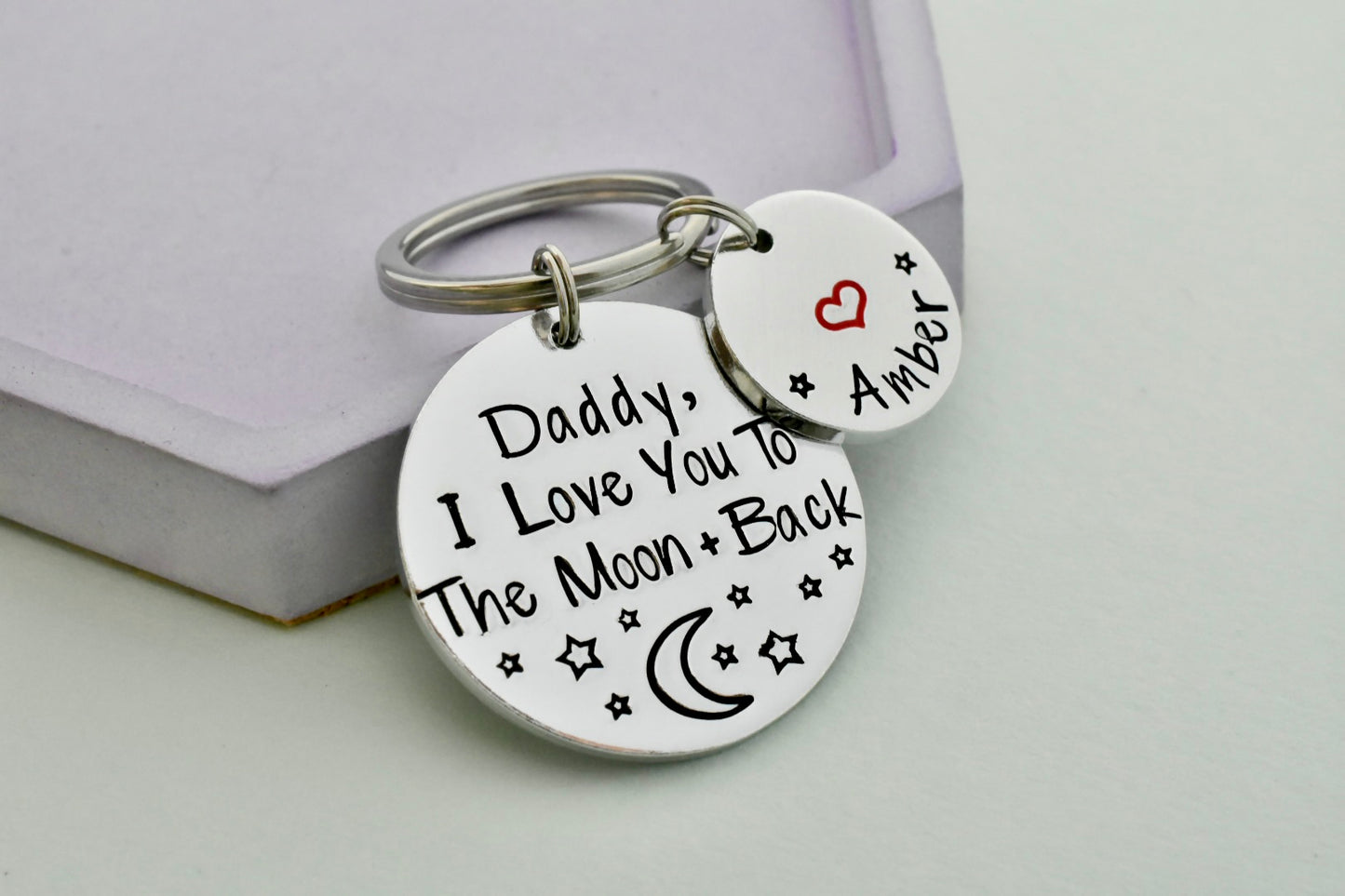 Personalised “I Love You to the Moon and Back” Keyring - Custom Name Disc Family Gift (Daddy, Mum or Any Name)