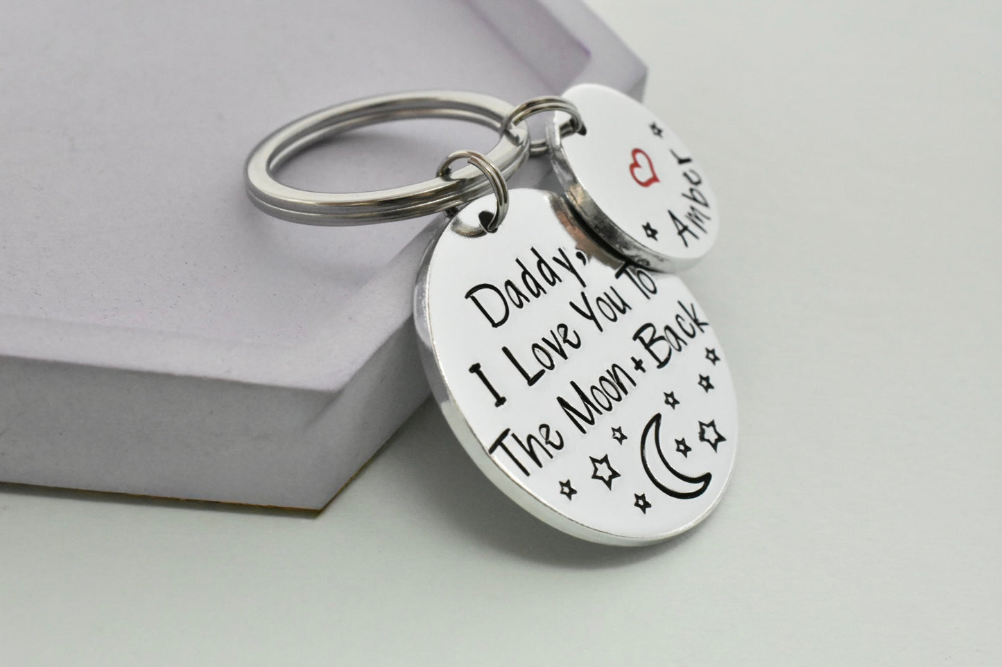 Personalised “I Love You to the Moon and Back” Keyring - Custom Name Disc Family Gift (Daddy, Mum or Any Name)