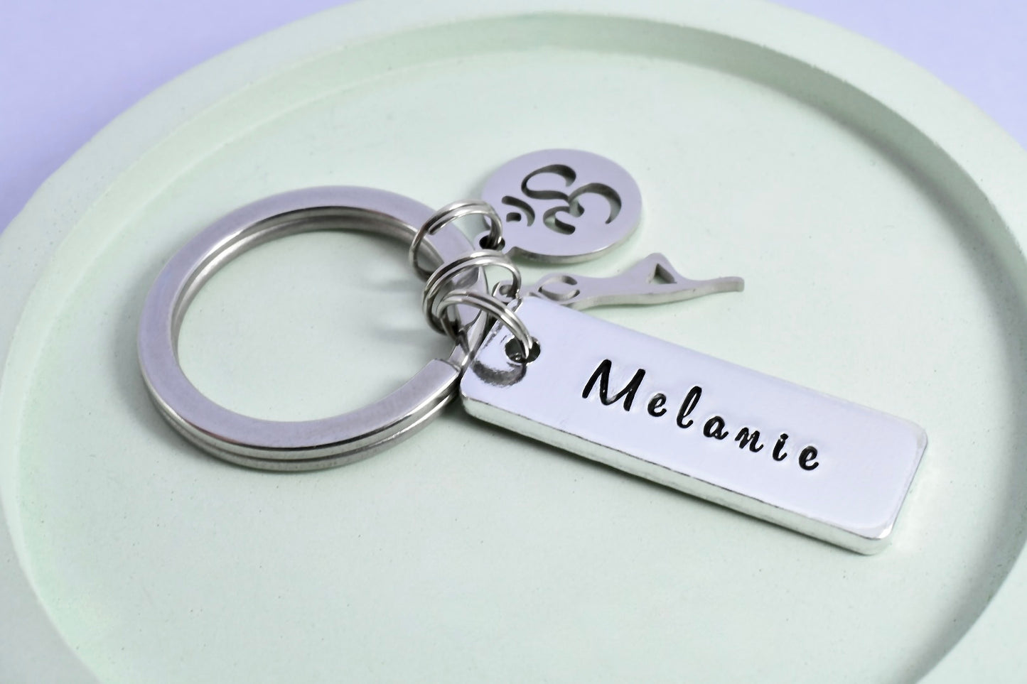 Personalised Yoga Keyring • Spiritual Key Ring • Yoga Pose Keychain • Om Gift • Meditation • Yogi Gift