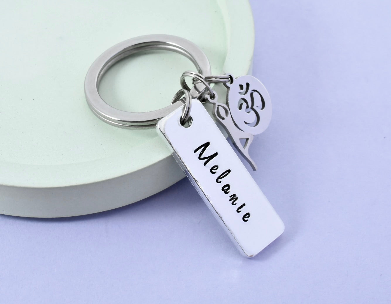 Personalised Yoga Keyring • Spiritual Key Ring • Yoga Pose Keychain • Om Gift • Meditation • Yogi Gift