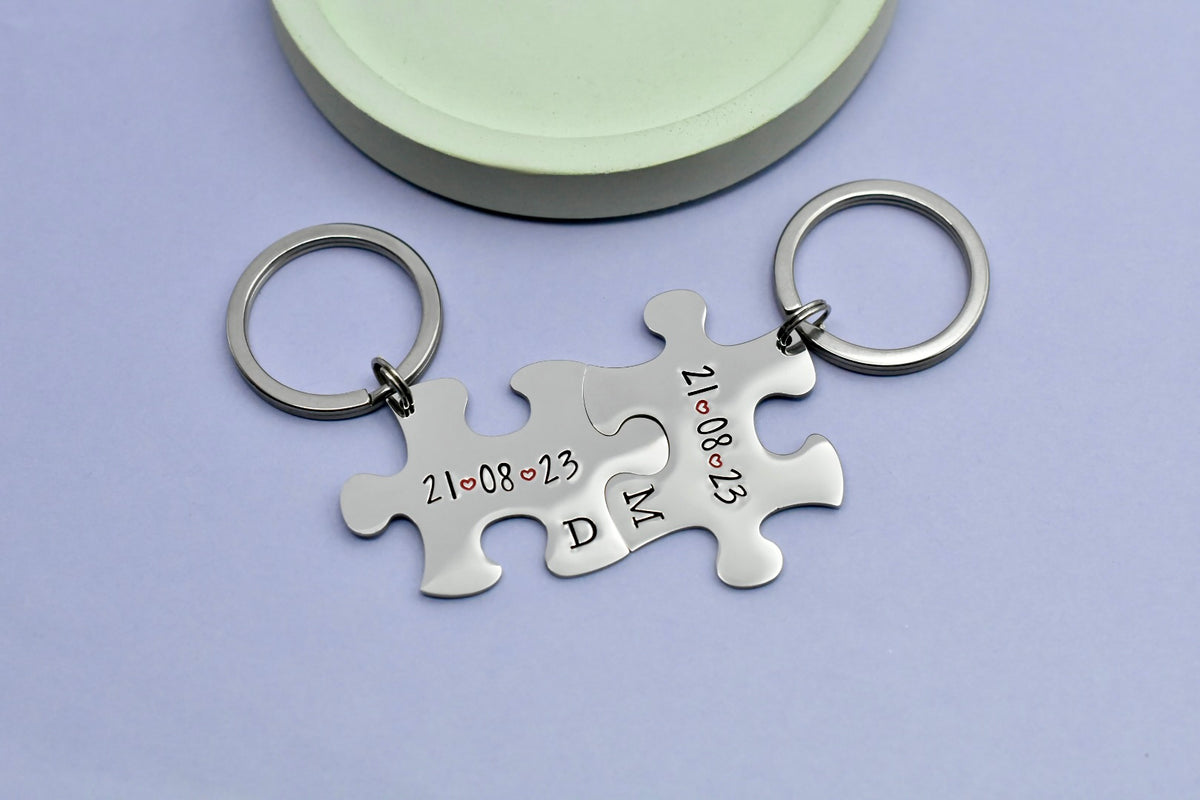 Personalised Puzzle Piece Keyring - Couples & 11th Anniversary Gift