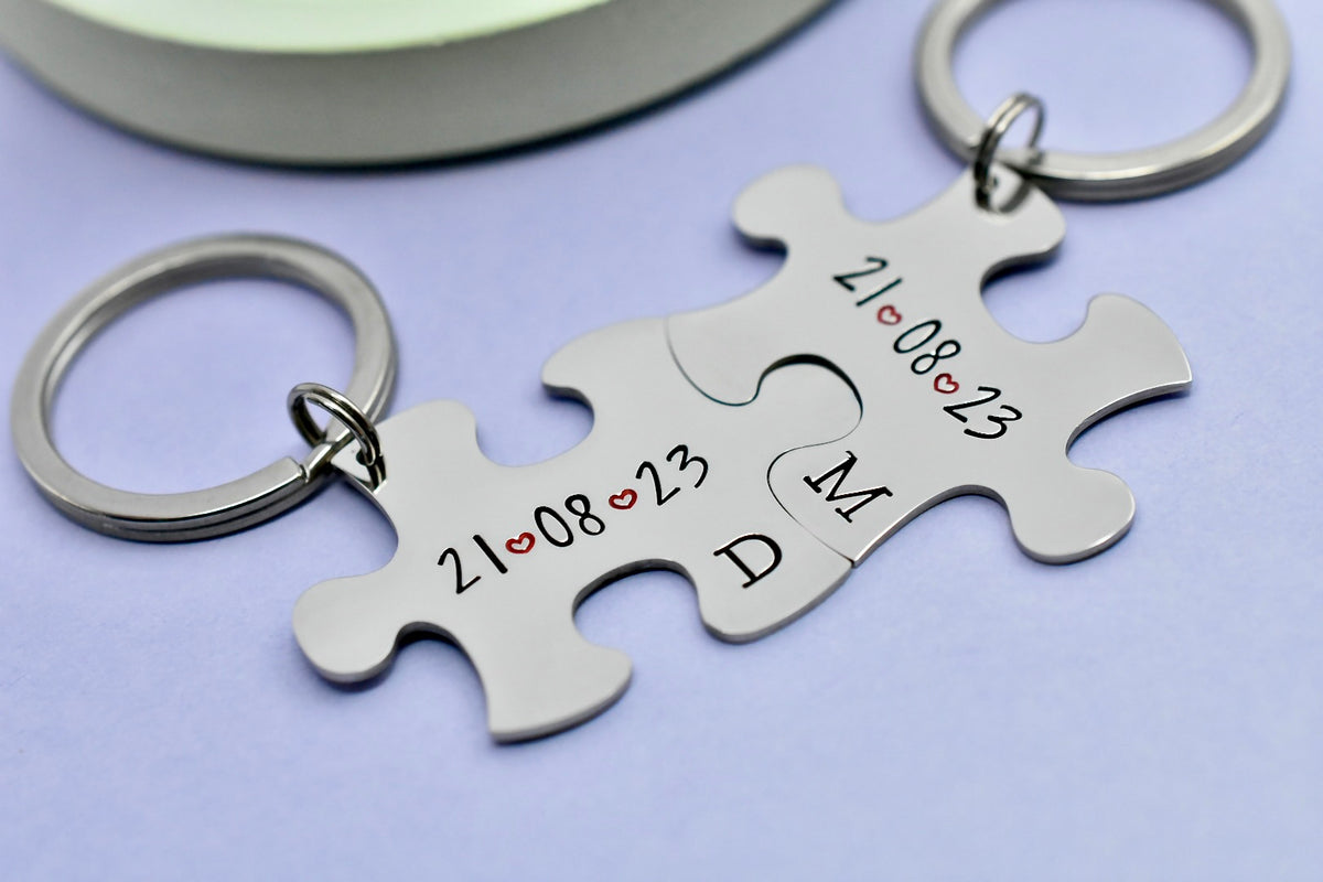 Personalised Puzzle Piece Keyring - Couples & 11th Anniversary Gift