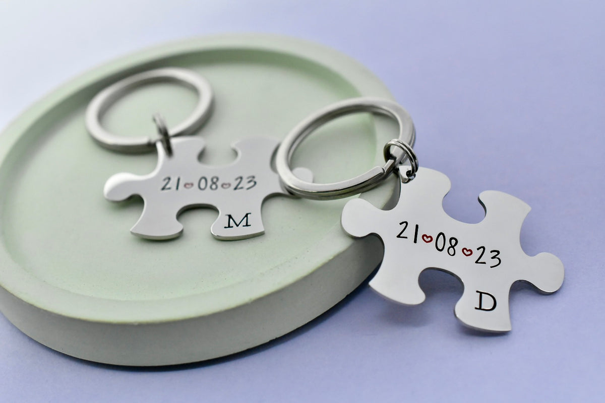 Personalised Puzzle Piece Keyring - Couples & 11th Anniversary Gift