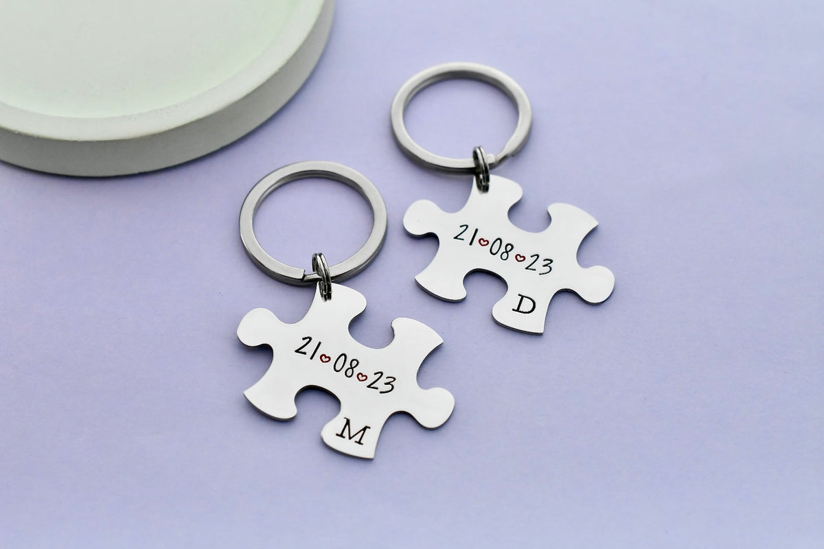 Personalised Puzzle Piece Keyring - Couples & 11th Anniversary Gift