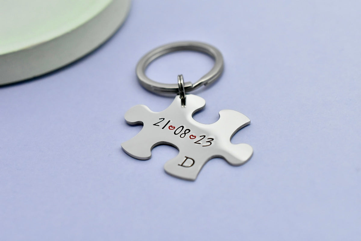 Personalised Puzzle Piece Keyring - Couples & 11th Anniversary Gift