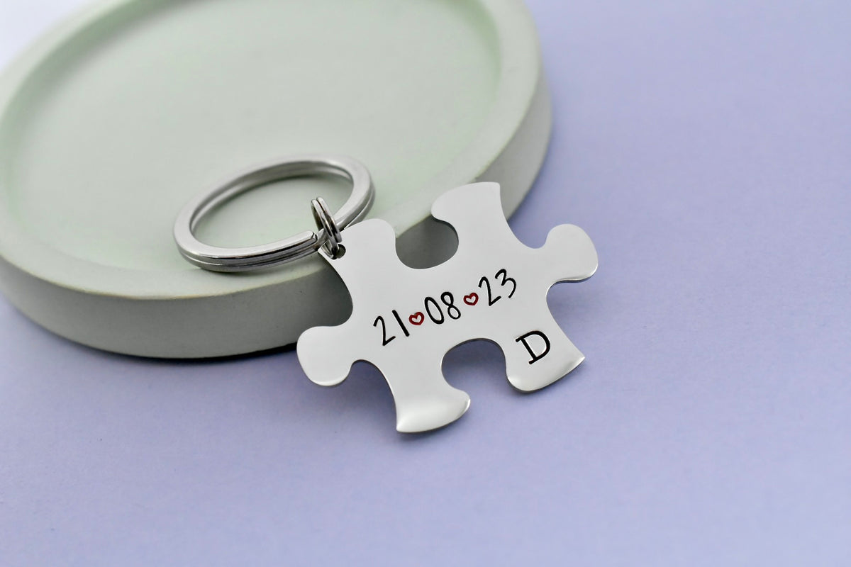 Personalised Puzzle Piece Keyring - Couples & 11th Anniversary Gift
