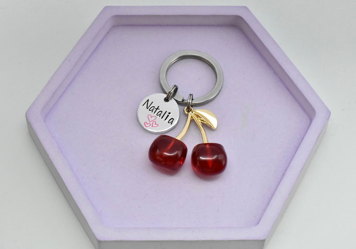 Cherry Charm Keyring • Personalised Name Key Chain • Cherry Bag Charm • Cute Gift • Bag Or Keys Accessory