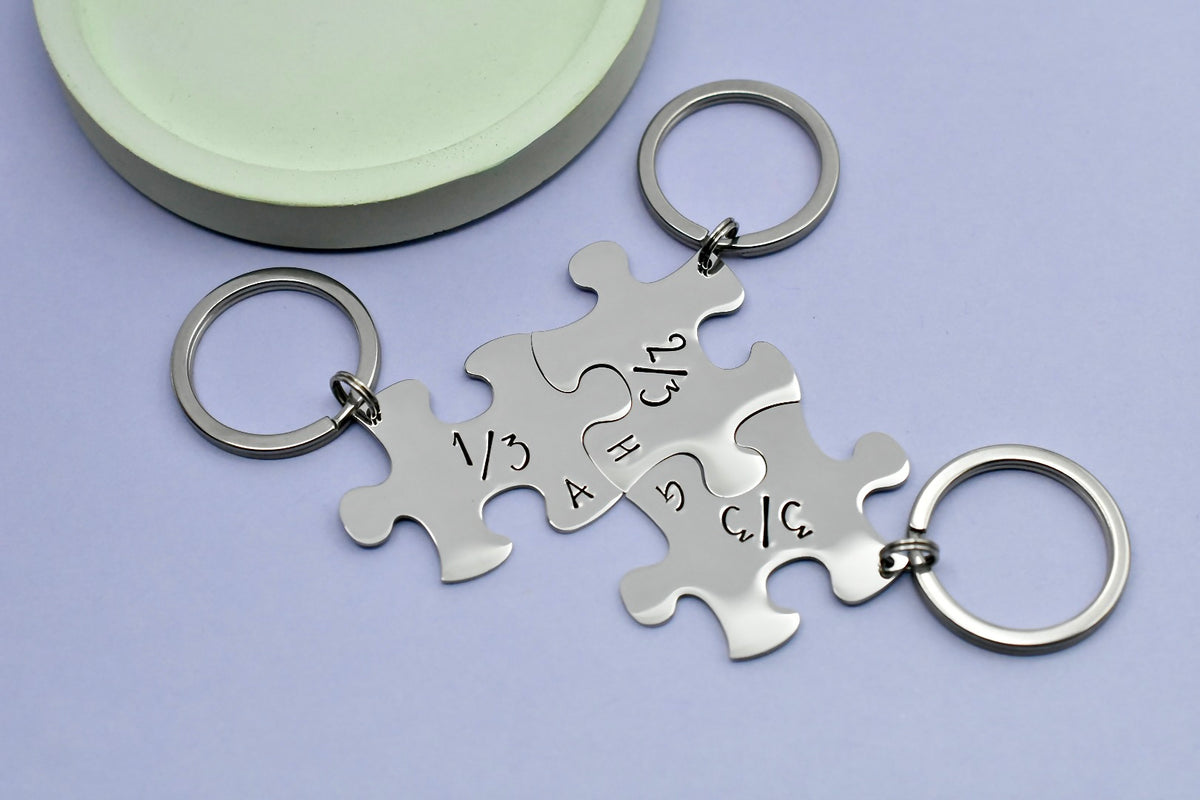 Personalised Sibling Puzzle Keyrings - Matching Sister Brother Gift