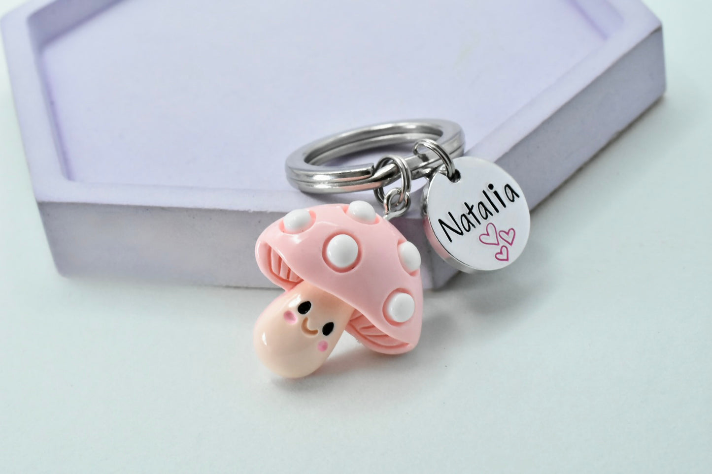 Mushroom Charm Keyring • Personalised Name Key Chain • Mushroom (Choice Of Two Colours) Bag Charm • Cute Gift • Mycophile Key Chain