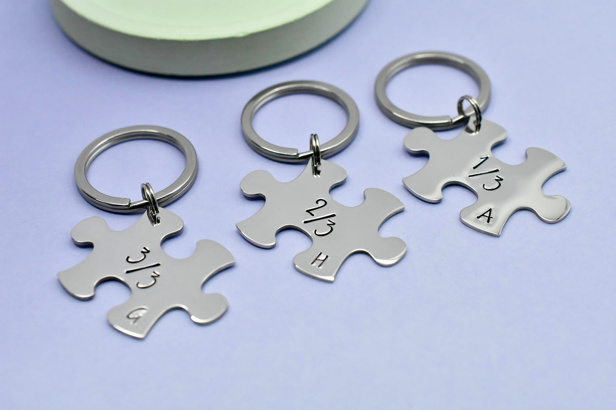 Personalised Sibling Puzzle Keyrings - Matching Sister Brother Gift