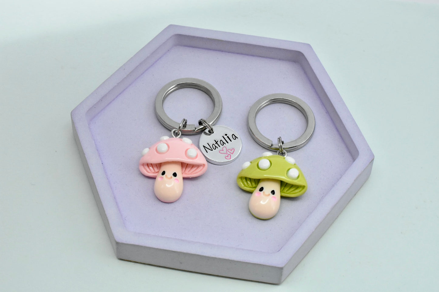 Mushroom Charm Keyring • Personalised Name Key Chain • Mushroom (Choice Of Two Colours) Bag Charm • Cute Gift • Mycophile Key Chain