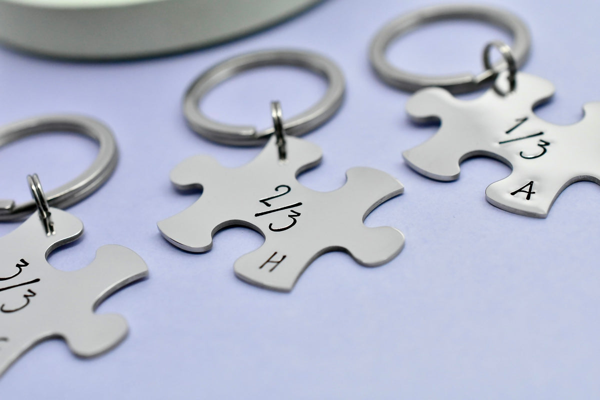 Personalised Sibling Puzzle Keyrings - Matching Sister Brother Gift