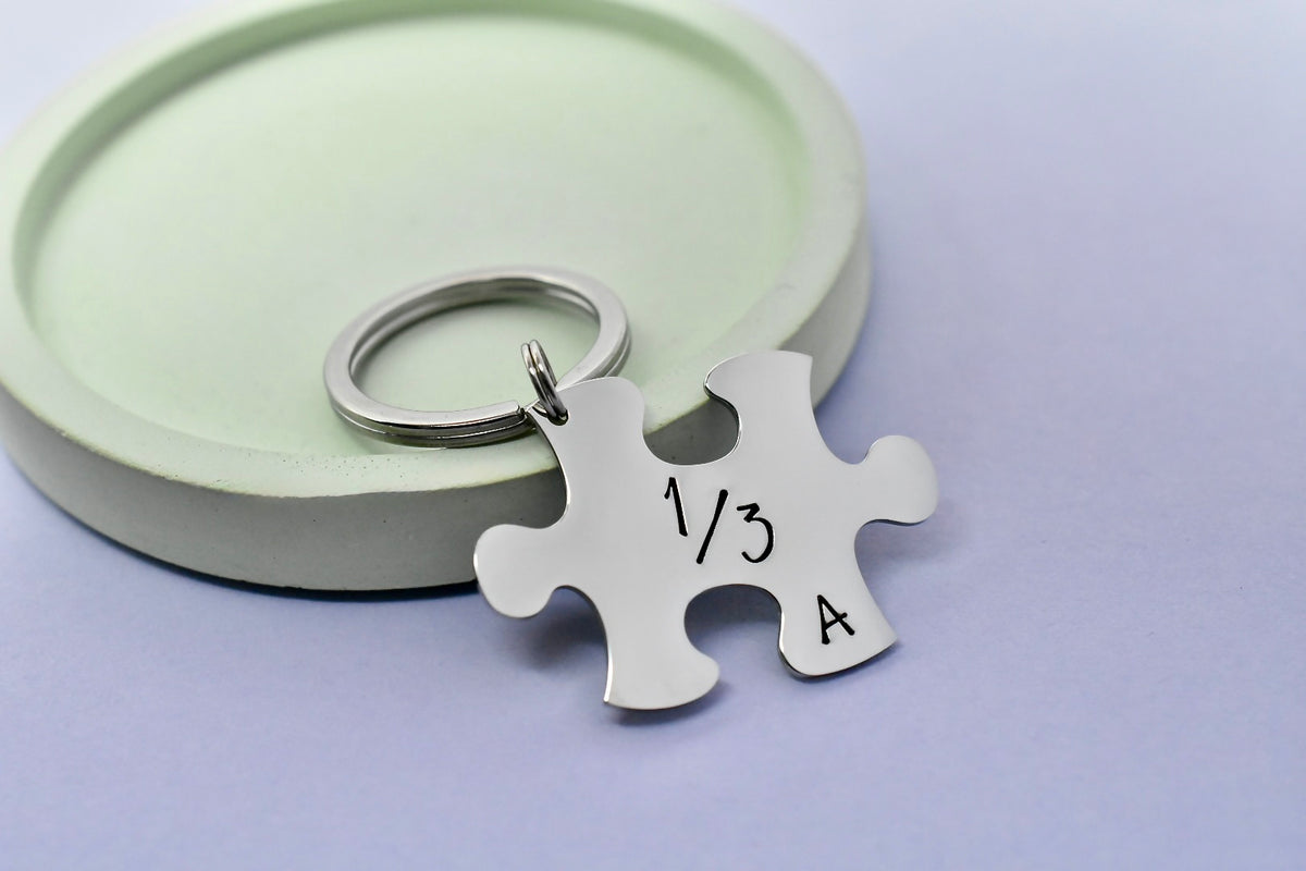 Personalised Sibling Puzzle Keyrings - Matching Sister Brother Gift
