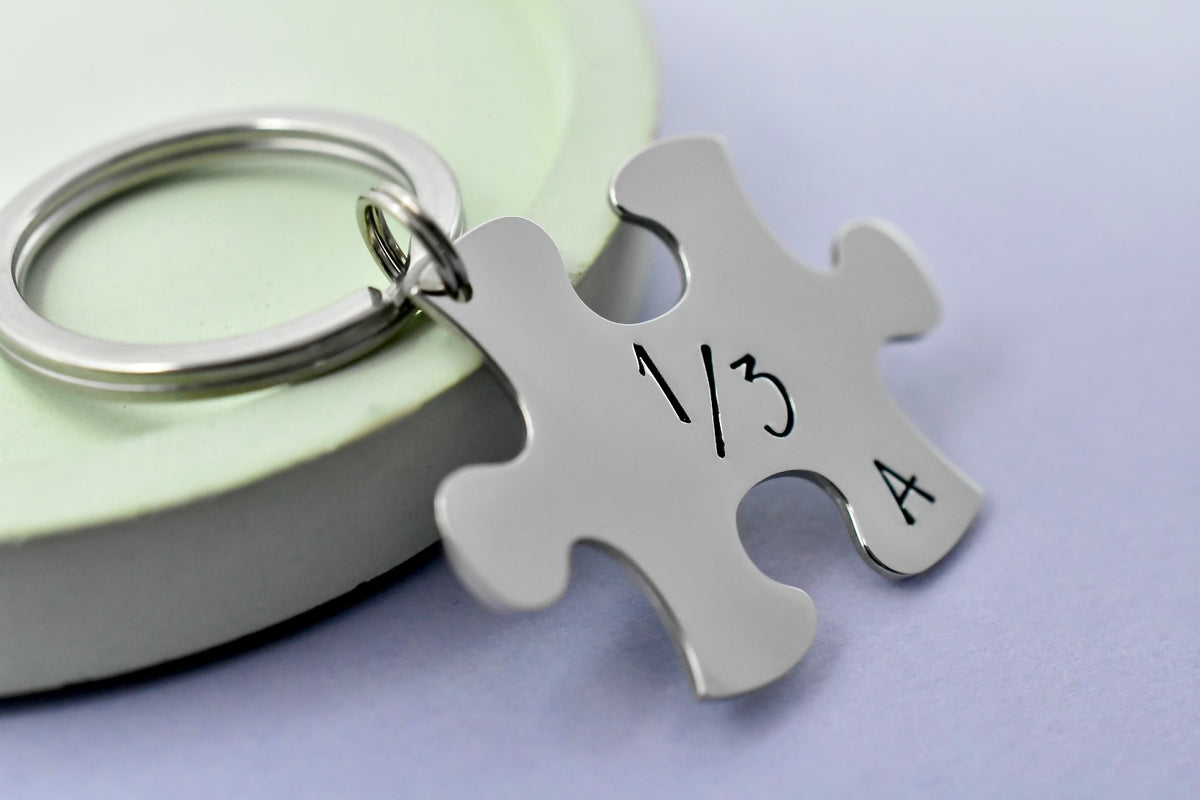 Personalised Sibling Puzzle Keyrings - Matching Sister Brother Gift