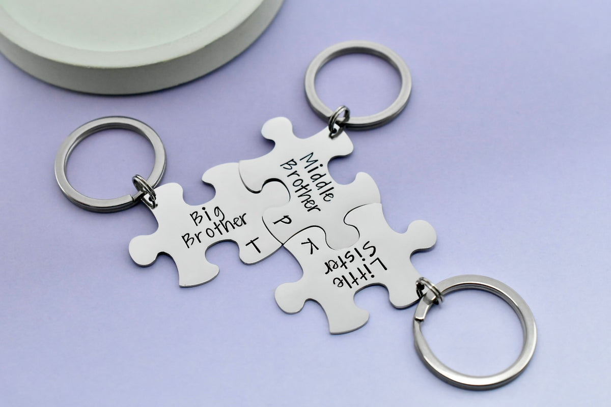 Personalised Sibling Puzzle Piece Keyring - Sister Brother Gift