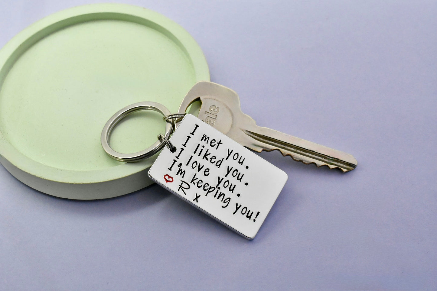 I Met You I Liked You I Love You I'm Keeping You Keyring - Personalised Couple Gift