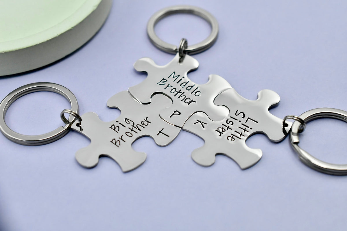 Personalised Sibling Puzzle Piece Keyring - Sister Brother Gift