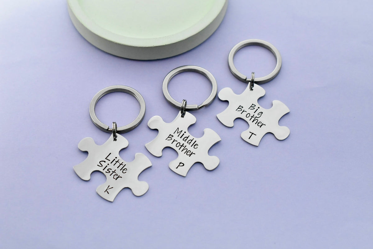 Personalised Sibling Puzzle Piece Keyring - Sister Brother Gift