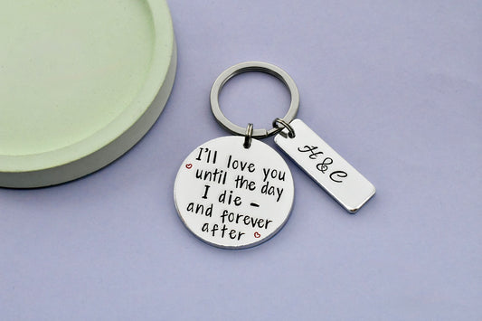 Keychain with love message , personalised with couple's initials