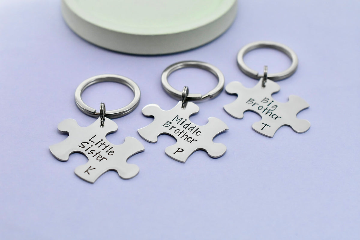 Personalised Sibling Puzzle Piece Keyring - Sister Brother Gift