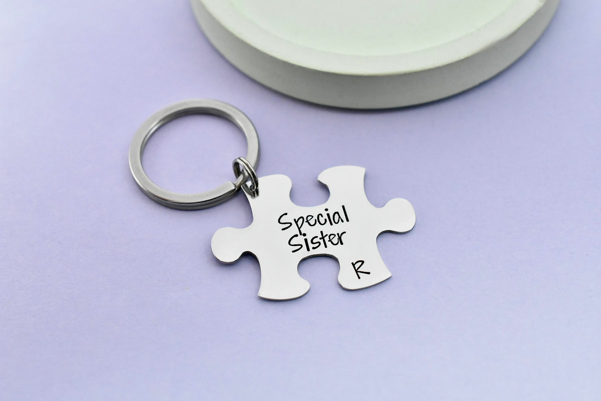 Personalised Sibling Puzzle Piece Keyring - Sister Brother Gift
