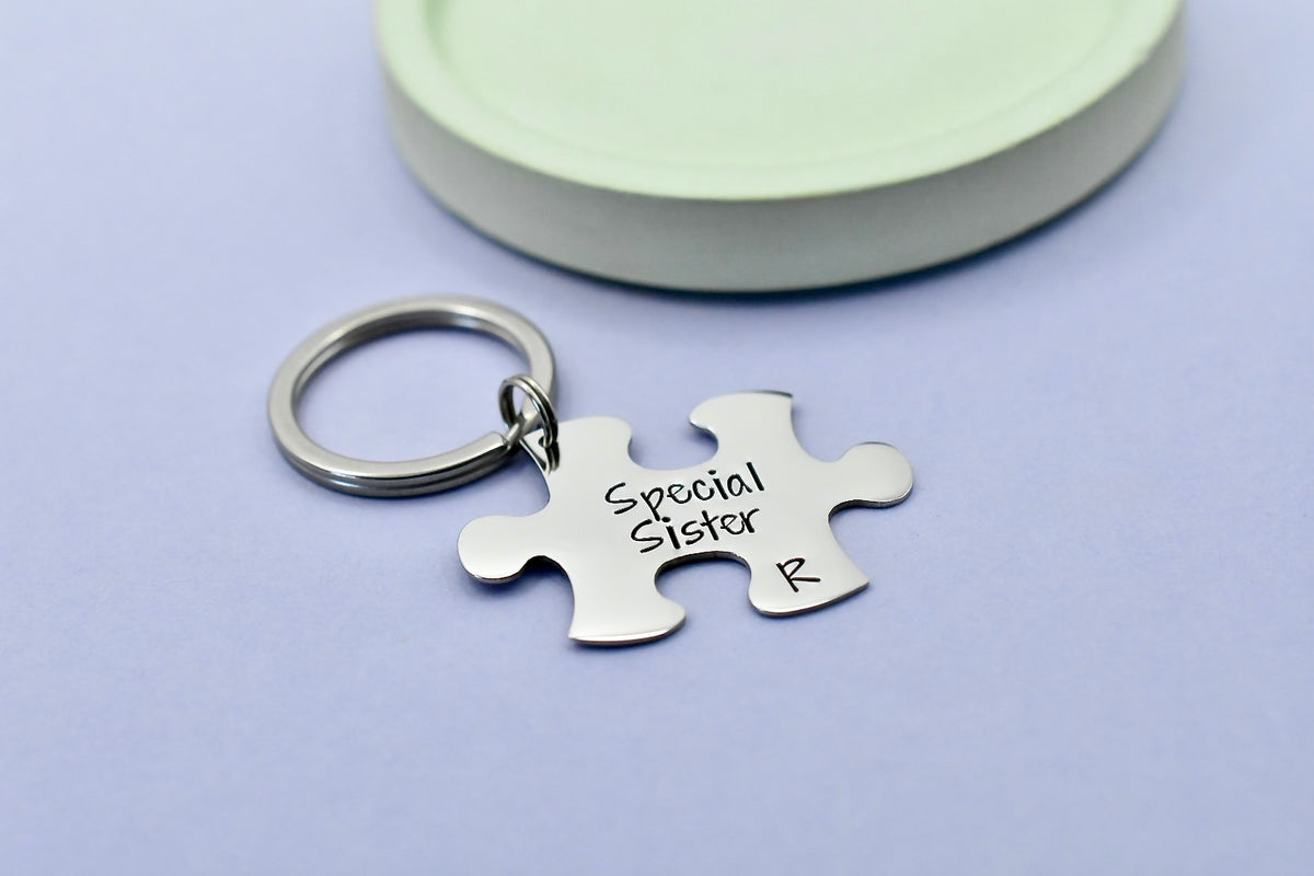 Personalised Sibling Puzzle Piece Keyring - Sister Brother Gift
