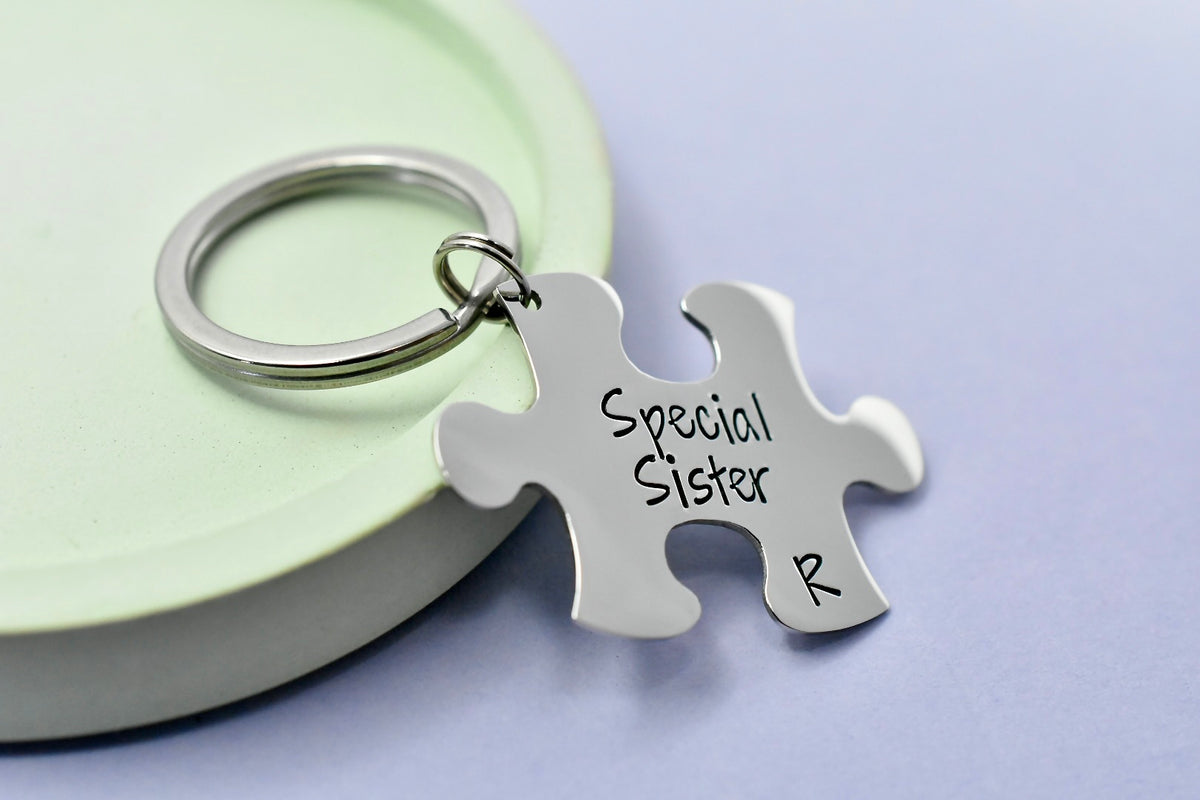 Personalised Sibling Puzzle Piece Keyring - Sister Brother Gift