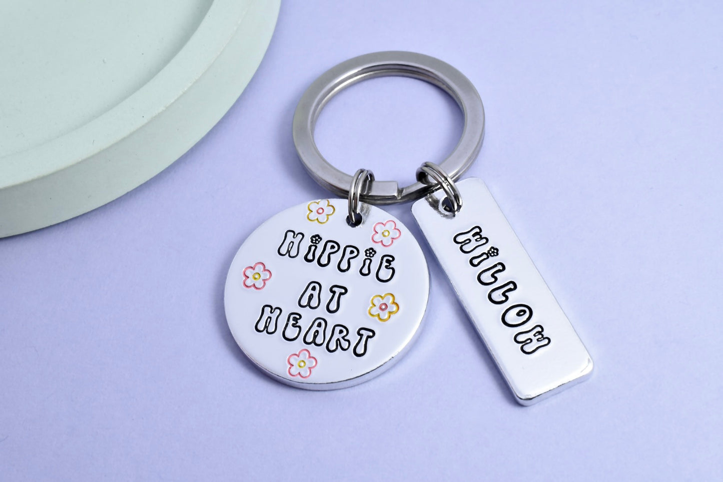 Personalised Hippie At Heart Keyring • Hippy Key Ring • Fan of the 60's • Cute Retro Gift • Boho Keychain • Hippie Vibes Gift