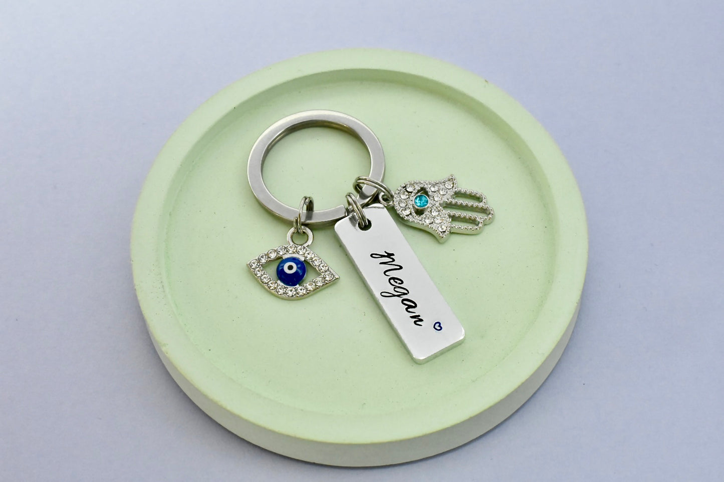 Evil Eye and Hamsa Keyring • Personalised Spiritual Keychain • Protection Keyring • Good Luck Charm