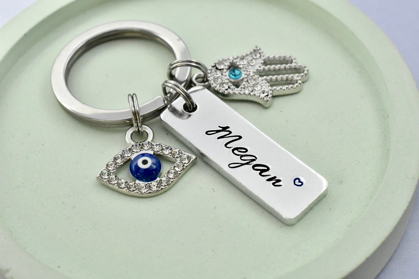Evil Eye and Hamsa Keyring • Personalised Spiritual Keychain • Protection Keyring • Good Luck Charm