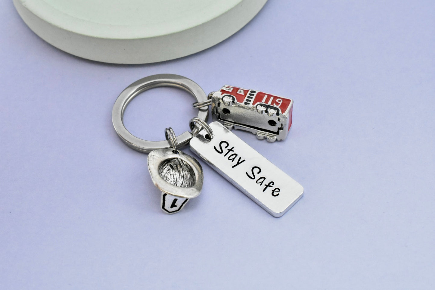 Personalised Firefighter Keyring: Fire Engine Charm, Stay Safe Gift