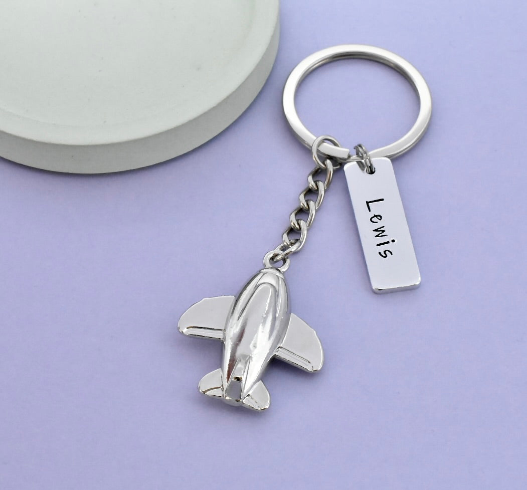 Airplane Keyring • Pilot Gift • Personalised Traveller Gift • Travel Safely • Air Hostess Gift • Cabin Crew Keyring
