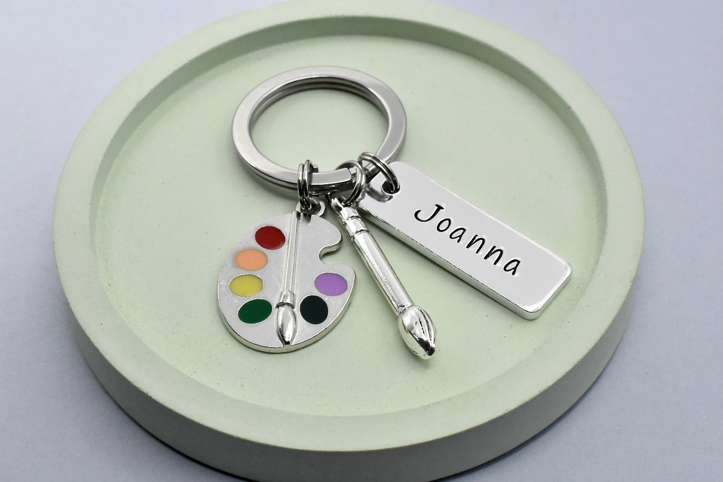 Personalised Painting Keyring • Painter Key Ring • Artist Keychain • Art Gift • Paintbrush • Pallet • Gift For Someone that Loves To Paint